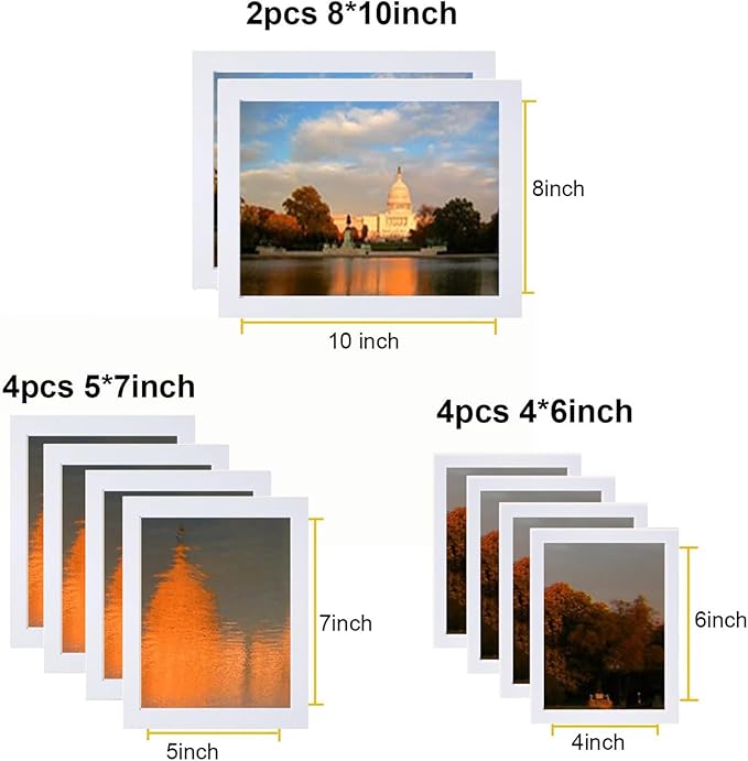 xnlkros Picture Frame Set 10 pack, Farmhouse Photo Frames, Gallery Wall Frame Collage, 8x10 5x7 4x6 Frames in 3 Different Finishes Picture Frames For Wall or Desk, White
