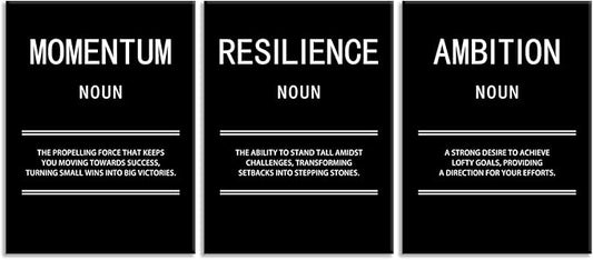 WYJZDZQ8 3 Panel Inspirational Canvas Print Wall Art Ambition Momentum Resilience Motivational Poster Painting Modern Inspiring Artwork for Home Office Living Room Decor Ready to Hang [36''Wx 16''H]