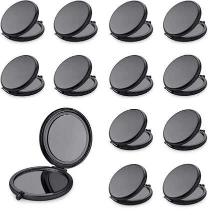 Compact Mirror for Purse, Metal Round Shell, Double-Sided 1X/2X Magnifying, Portable Travel Small Makeup Mirror, Mini Pocket Mirror, Black, 12 Pack
