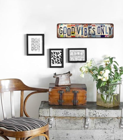 Good Vibes Only Rustic Metal Tin Sign - Vintage Inspirational Wall Art for Home, Office, Yoga Room, Farmhouse Décor - 4x16 Inch