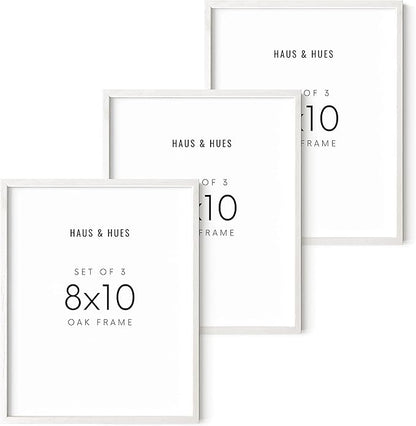 HAUS AND HUES 8x10 Picture Frame Set of 3 - White Picture Frames 8x10, 8 x 10 Wood Picture Gallery Wall, Gallery Wall Frame Set, Wooden Art Frames (White Oak Frame)