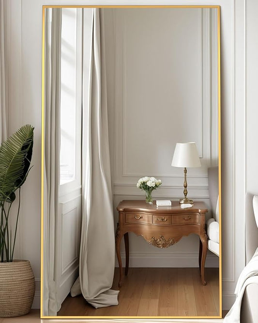 Antok Full Length Mirror, 81"x41" Floor Mirror, Floor Standing Freestanding Full Body Mirror with Stand for Bedroom, Hanging Mounted for Living Room Cloakroom, Gold
