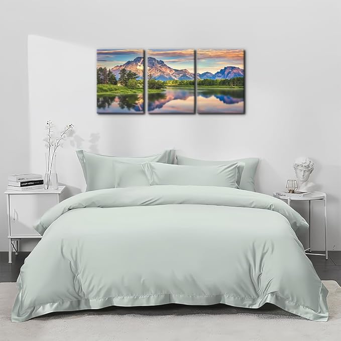 Pacimo Nature Canvas Wall Art Sunset Sunrise Mountain Pictures Grand Teton National Park Canvas Print River Forest Landscape Artwork for Living Room Bedroom Home Office Wall Decoration - 12"x16"x3