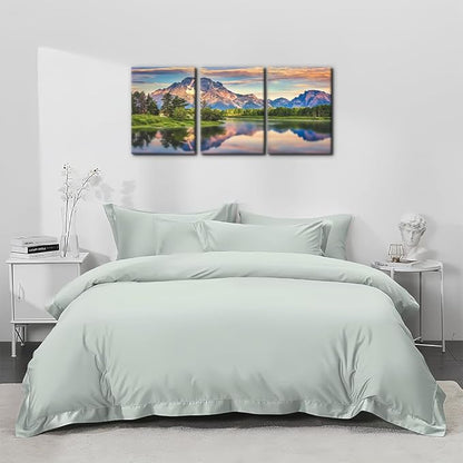 Pacimo Nature Canvas Wall Art Sunset Sunrise Mountain Pictures Grand Teton National Park Canvas Print River Forest Landscape Artwork for Living Room Bedroom Home Office Wall Decoration - 12"x16"x3