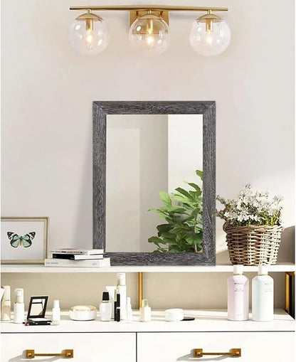 AAZZKANG Wall Mirror with Rectangle Wood Frame Rustic Decorative Hanging Mirrors for Bedroom Bathroom Living Room Home Office Small