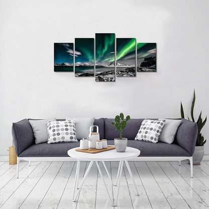 EPHANY Northern Lights Coastal Wall Art - Wonders with Aurora Borealis Wall Art Prints - Home Décor, Office Decor Kids Bedroom Wall Decor (E-5pcs,60"x30")