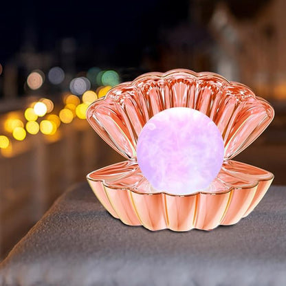 LKUA Shell Pearl Beach Themed Night Light, RGB 8 Colors Changing Mood Shell Pearl Lamps, Bedside LED Clamshell Portable Night Lights for Bar (Electroplated Rose Gold)