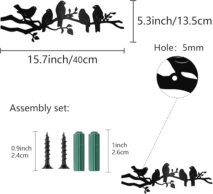 CREATCABIN Bird Metal Wall Decor Birds on Vine Olive Branch Wall Art Rustic Wall Sculpture Black Bird Hanging Home Decor Sign Ornament for Home Garden Living Room Bedroom Indoor Outdoor 15.7 x 5.3Inch