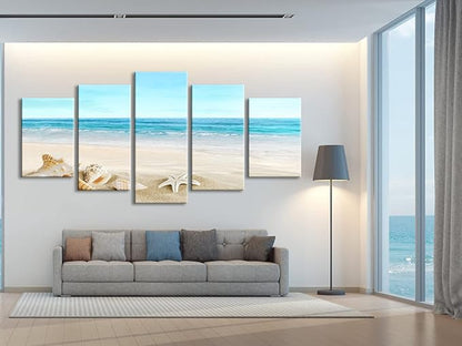 Pyradecor Extra Large Sea Shells Canvas Wall Art Modern Seascape Artwork Landscape Pictures Paintings Canvas Prints for Home Office Decorations