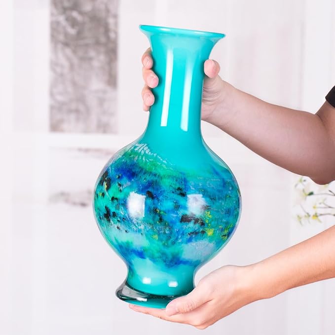 KAMMAK Colored Glass Vase, Beautiful Hand Blown Decorative Vase, Modern Art Vase for Flower Mantle Dining Table Centerpiece, Entryway Living Room Wedding Decoration, 8HPHR016