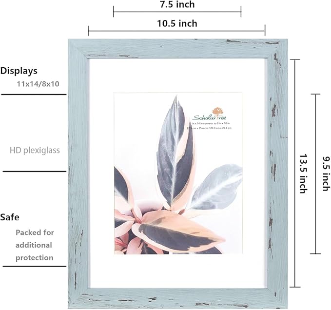 Blue 11x14 Picture Frame set of 2, Display 11x14 without Mat or 8x10 with Mat，Wall Gallery Photo Frames