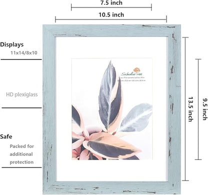 Blue 11x14 Picture Frame set of 2, Display 11x14 without Mat or 8x10 with Mat，Wall Gallery Photo Frames