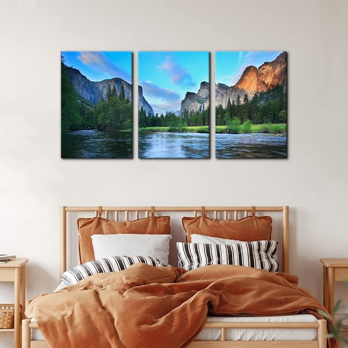 Pacimo Mountain Canvas Wall Art Panorama of Yosemite Valley Pictures Painting National Park Modern Artwork Lake Nature Landscape Framed Wall Art for Living Room Bedroom Office Wall Decor - 16"x24"x3