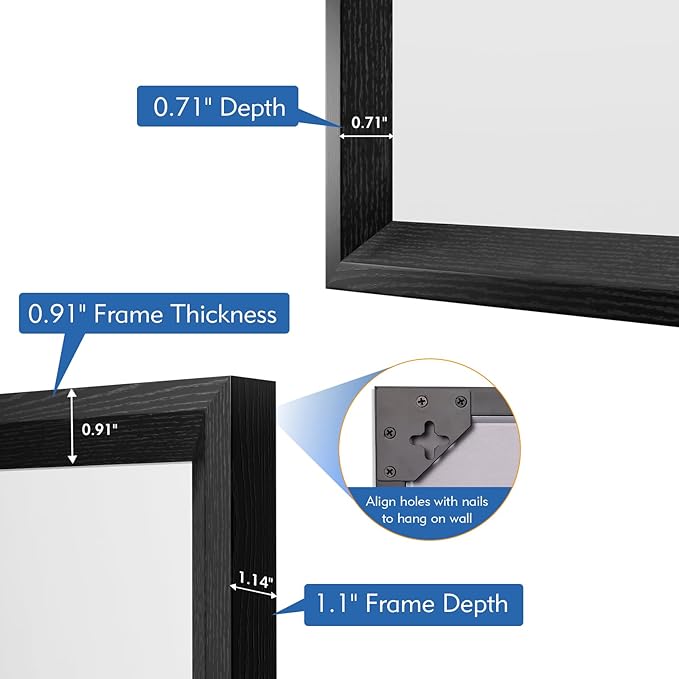JISOSO Rectangle Bathroom Mirror 60x36 Inch, Matte Black Framed, 4MM Tempered Glass, Anti-Rust, Wall-Mount Vanity Mirror for Bathroom & Bedroom, Hangs Horizontally or Vertically