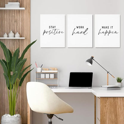 GUBIYU Black and White Inspirational Wall Art Stay Positive Work Hard Make it Happen Wall Art Set of 3,Inspirational Prints,Work Hard Sign for Office Decor, Dorm Decor Positive Gifts for Mens 16"x24"