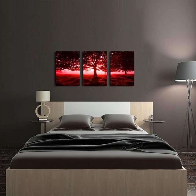 EPHANY Red Trees Canvas Wall Art Art - Red Tree Painting 3 piece/set Framed Wall Picture Canvas Print Framed Picture Painting for Room Home Decorations (A-3pcs,12"x16"x3pcs)