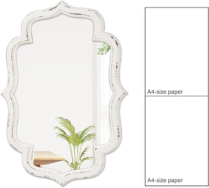 Rustic Scalloped Oval Mirrors for Bathroom 18 X 24 Inch, Hanging Distressed White Wooden Framed Vintage Mirrors for Wall Decor Living Room, Farmhouse Wavy Entryway Wall Mirror Decorative