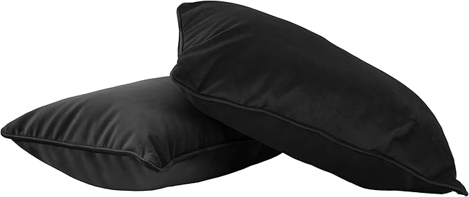 FDP 12" x 20" Velvet Rectangle Lumbar Pillow Set with Piping Decorative Throw Pillow for Home Dcor in Living Room, Bedroom or Lounge (2-Pack) - Onyx, 15159-350