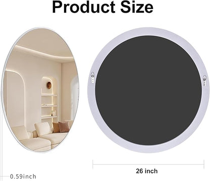White Round Mirror 26 Inch, Circle Wall Mirrors with Tempered Glass for Bathroom, Bedroom Living Room or Entryway