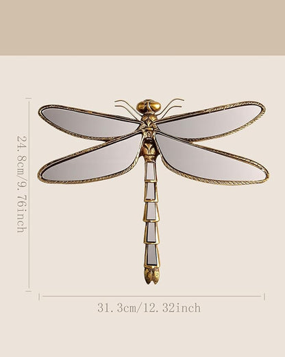 Dragonfly Wall Mirror Decor, Butterfly Art Wall Mirrors, Retro Gold Resin Decorative Wall Mirror, Creative Home Decoration for Living Room Bedroom (Dragonfly)