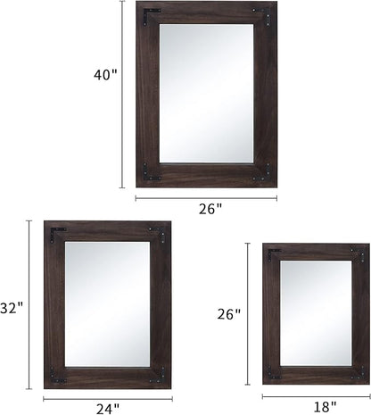YOSHOOT Rustic Wooden Framed Wall Mirror, Natural Wood Bathroom Vanity Mirror for Farmhouse Decor, Vertical or Horizontal Hanging (26" x 18", Black)