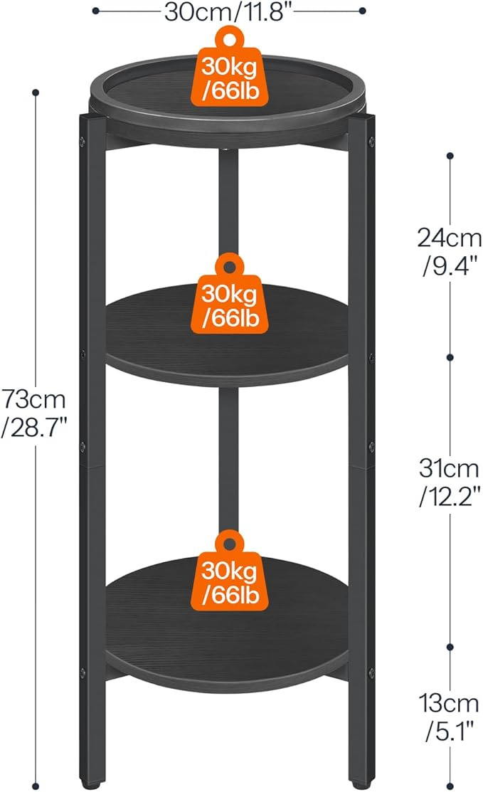 HOOBRO Small Round Side Table, 3-Tier Tall Coffee Drink Table for Sofa Couch, 28.7" H Slim Nightstand, Circle Accent End Table for Living Room, Corner, Bedroom, Black BB182BZ01
