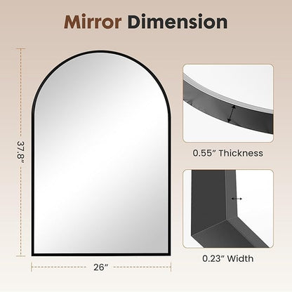 Dewfig Wall Mounted Mirror, 26"x38" Arched Wall Bathroom Mirror, Black Vanity Wall Mirror with Metal Frame, Modern & Contemporary Arch Top Wall Mirror for Bedroom, Entryway, Living Room,Black