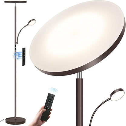 Floor Lamp-42W/4200LM Super Bright Floor Lamp,Dimmable 2-in-1 LED Floor Lamp for Bedroom,Torchiere Floor Lamps with Remote & Touch Control,69" Tall Standing Lamp for Living Room,Office,Reading,Brown