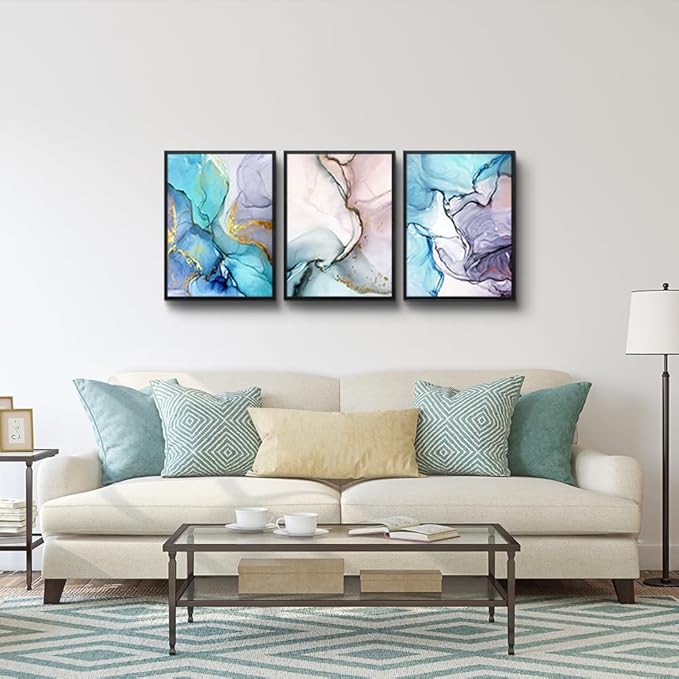 MHARTK66 Abstract Wall Art for Bedroom Wall Decor for Living Room Office Decor Abstract Colorful Painting 3 Piece Bathroom Framed Canvas Art Prints Ready to Hang Kitchen Wall Pictures Home Decor