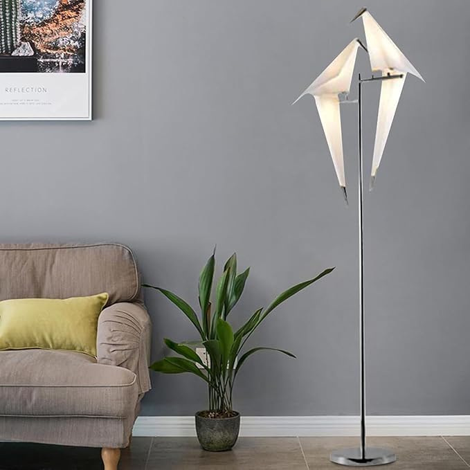 Modern Bird Floor Lamp, Silver Crane Bird Swing Floor Light Fixtures for Bedroom Dining Living Room