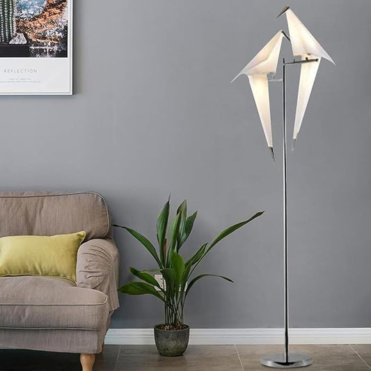 Modern Bird Floor Lamp, Silver Crane Bird Swing Floor Light Fixtures for Bedroom Dining Living Room