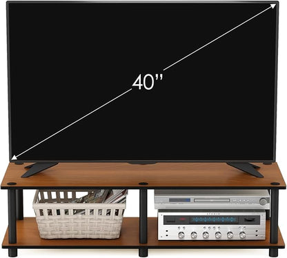 Furinno JUST TV Stand, 2-Tier Wide Entertainment Center with Open Shelf, No Tools TV Console for TV up to 46 Inch with Tubes, for Living Room, Bedroom, Light Cherry
