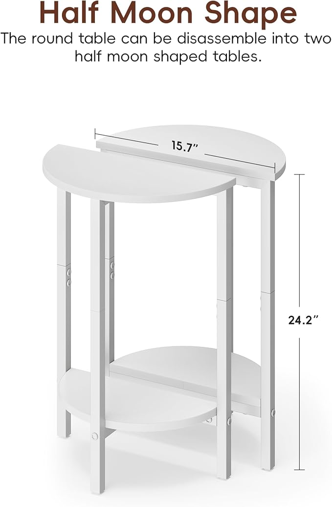 Vagusicc Side Table, Small Round End Table, Set of 2 Half Round Side Table Half Moon Tables, Circle Table Small Round Coffee Table for Living Room, Thin Accent Sofa Table Narrow Entryway Tables, White