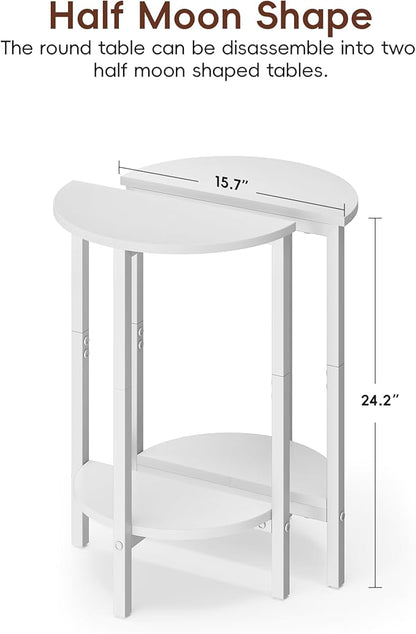 Vagusicc Side Table, Small Round End Table, Set of 2 Half Round Side Table Half Moon Tables, Circle Table Small Round Coffee Table for Living Room, Thin Accent Sofa Table Narrow Entryway Tables, White