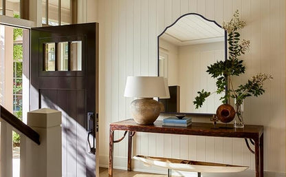 Black Scalloped Mirror for Bathroom, 36"x24" Arched Entryway Mirrors for Wall with Modern Transitional Metal Frame, Large Bedside Decor