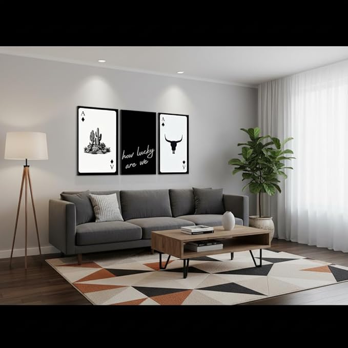 Yxjyzzkx 3-Piece Western Playing Card Wall Art Canvas Set, Black and White Cowboy Aesthetic Wall Decor, Ace of Spades Longhorn Minimalist Quote Canvas Prints for Living Room Bedroom Office