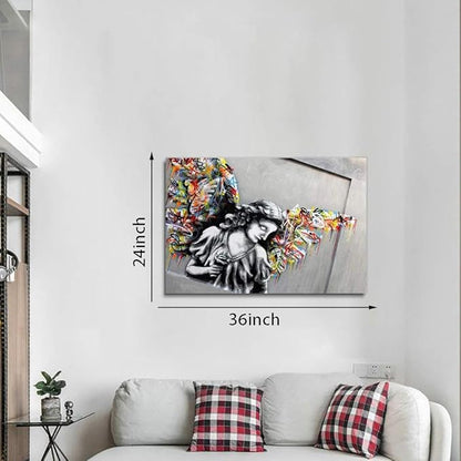 Yatsen Bridge Banksy Street Graffiti Wall Art, Angel Wings Canvas Picture Art Print Painting Modern Framed Artwork Gallery-Wrapped Ready to Hang - 36x24 inch