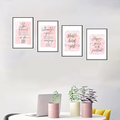 Set of 4 Framed Motivational Wall Art Quote Letters for Living Room Home Decor, Canvas Painting Posters Print Pictures Positive Words for Home Office Teen Bedroom Decoration Nordic