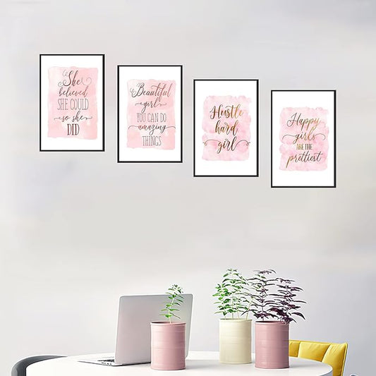 Set of 4 Framed Motivational Wall Art Quote Letters for Living Room Home Decor, Canvas Painting Posters Print Pictures Positive Words for Home Office Teen Bedroom Decoration Nordic