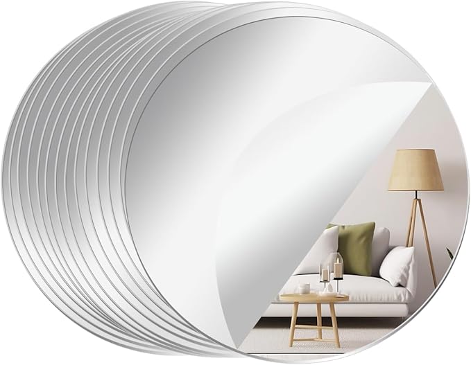 Acrylic Round Mirrors, 12 inch Circle Mirror Tiles Self Adhesive Mirror Stickers for Wall Home Living Room Bedroom Decor, Small Mirrors for Crafts (14, 12 inch/30cm)