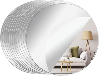 14 Pack Acrylic Round Mirrors, 6 inch Circle Mirror Tiles Self Adhesive Mirror Stickers for Wall Home Living Room Bedroom Decor, Small Mirrors for Crafts (Thickness 1 mm) (6 inch/15cm)