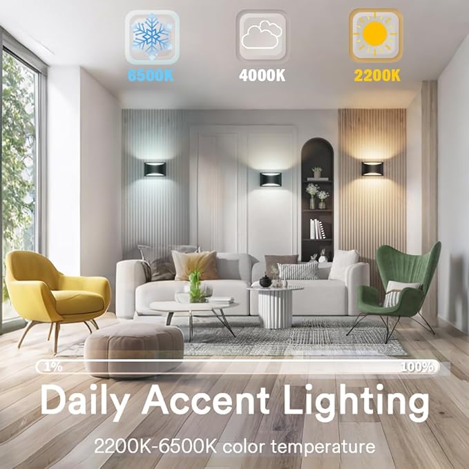 rosykite Smart RGB and Double White Outdoor Wall Sconces, WiFi Modern Wall Lights with App & Voice Control, Music Sync, IP65 Waterproof Up Down Lights for Indoor or Outdoor Porch Patio Garage