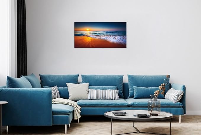TutuBeer 1 Panel Ocean Pictures Beach Pictures Beautiful Sunrise over the Sea Picture Print on Canvas Wall Decor Beach Picture Ocean Wall Art Stretched and Framed 20x40 inch