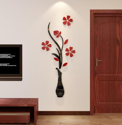 3D Vase Wall Murals for Living Room & Bedroom, DIY Wall Decal, Originality Stickers Gift, Red, 59 X 23 inches