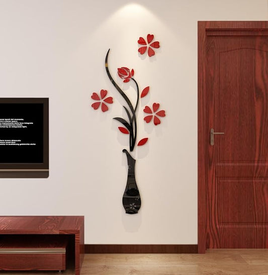 3D Vase Wall Murals for Living Room & Bedroom, DIY Wall Decal, Originality Stickers Gift, Red, 59 X 23 inches
