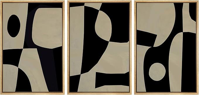 SIGNLEADER Framed Canvas Print Wall Art Set Black Geometirc Block Abstract Shapes Illustrations Minimal Decorative Bohemian Nordic for Living Room, Bedroom, Office - 16"x24"x3 NATURAL