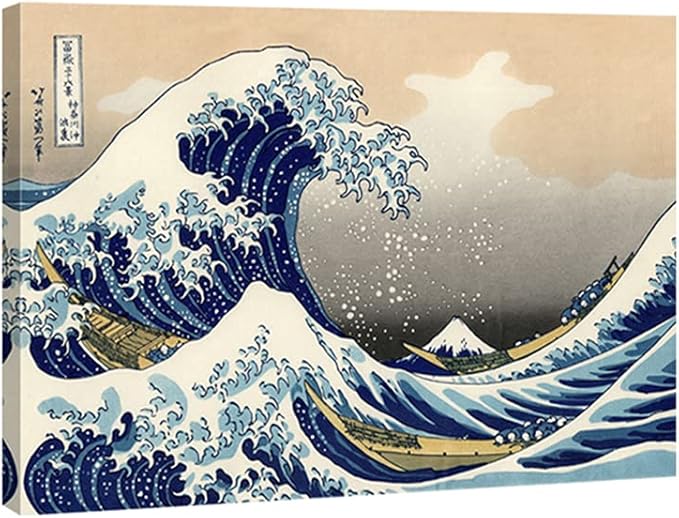 Wieco Art Great Wave of Kanagawa Katsushika Hokusai Modern Stretched and Framed Canvas Prints Artwork Abstract Landscape Pictures Paintings on Canvas Wall Art for Home Office Decorations Wall Decor