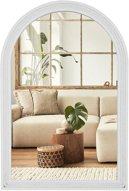 Arched Vanity Mirror for Wall, 30"x20" Nautical Theme Boho Rustic Farmhouse Mirror with Wooden Frame, Decorative Rope Mirror for Bathroom, Living Room, Entryway, or Bedroom