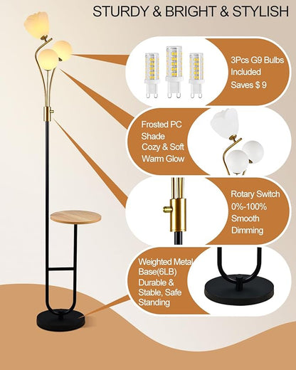 Lightdot 65IN Floor Lamp with Tray Dimmable LED Floor Lamps with 3000K Bulbs Included, Unique Metal Pole Mid Century Modern Tall Standing Lamp for Living Room/Bedroom/Sofa Beside/Corner Decor