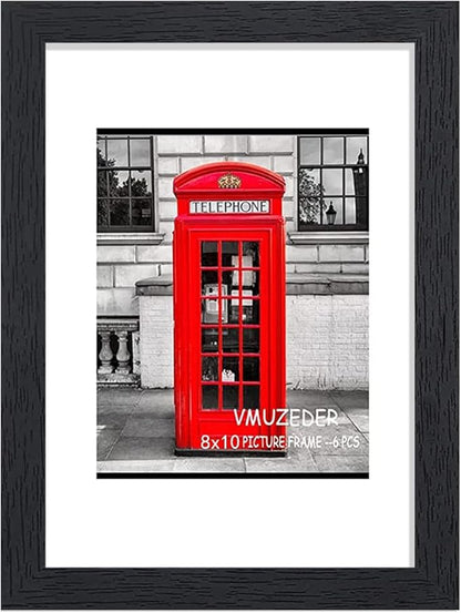 8x10 Picture Frame Black Set of 6,Display Pictures 5x7 with Mat or 8x10 Without Mat for Wall Mounting or Table Top Display, Photo Frames Collage for Wall